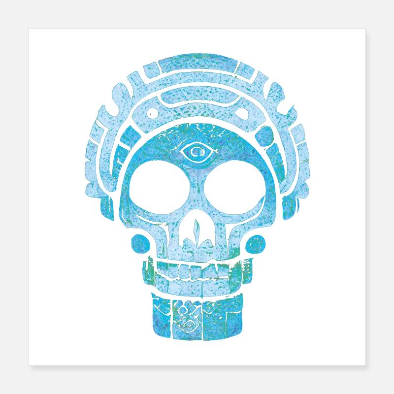 Blauer Maya-Schädel Poster 40x40 cm