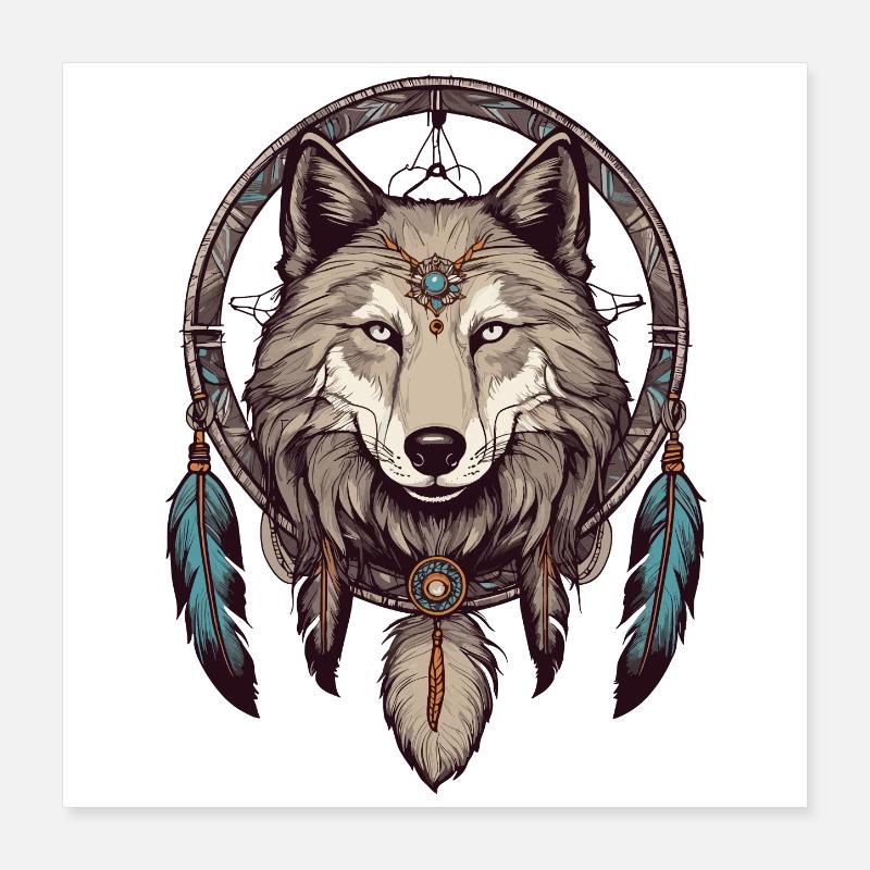 Traumfänger mit Wolf Poster 40x40 cm