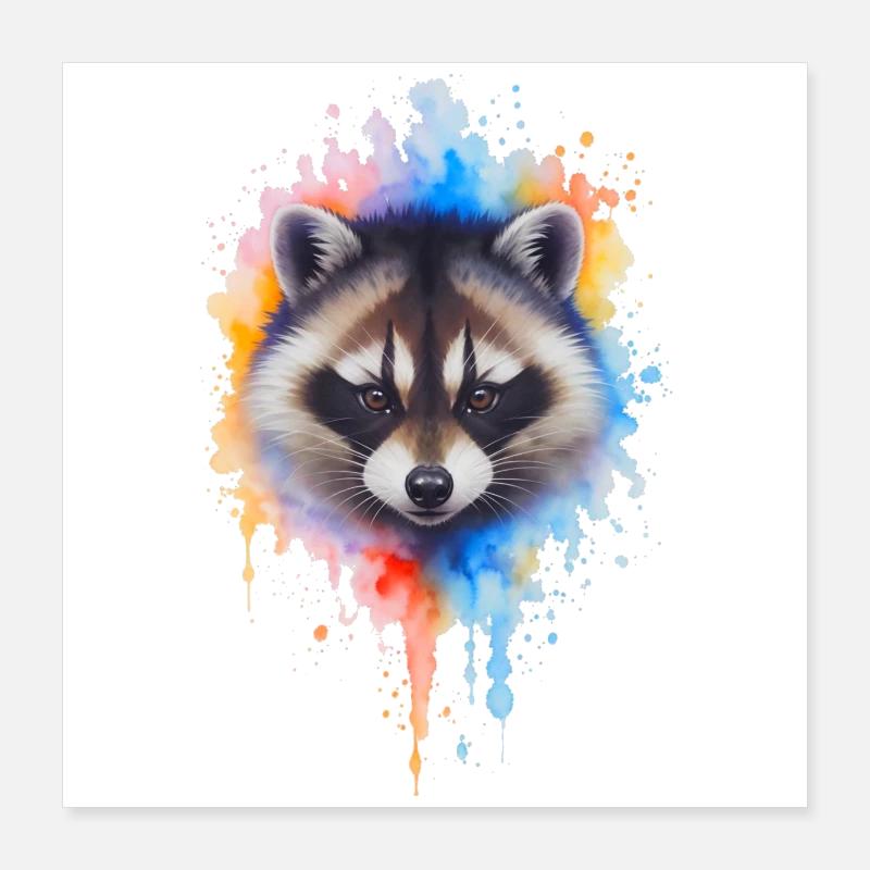 Explosion de couleurs aquarelle de raton laveur Poster 40 x 40 cm
