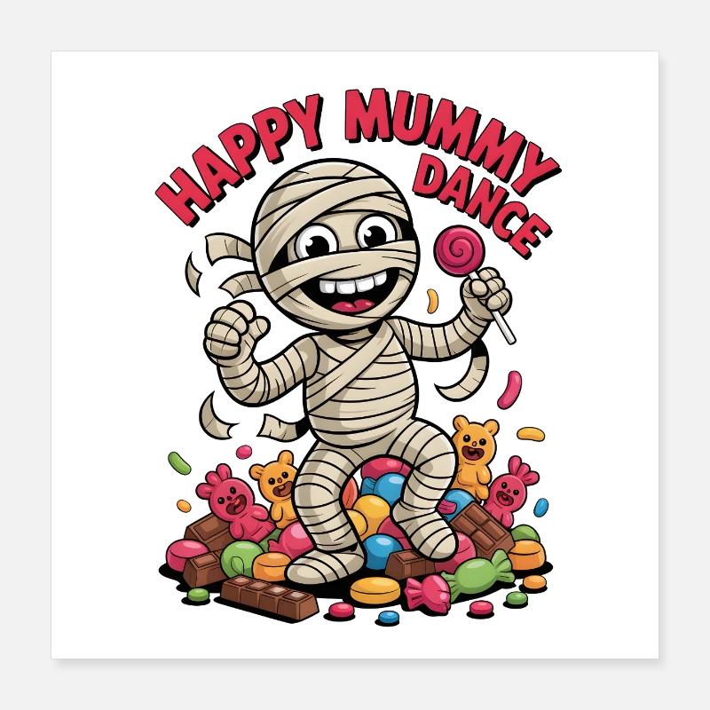 Cheerful Mummy Dancer on Candy Background Poster 16" x 16" (40x40 cm)