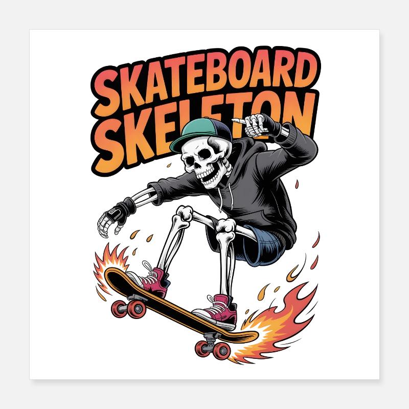 Skateboard Skeleton Dynamic Design Poster 16" x 16" (40x40 cm)