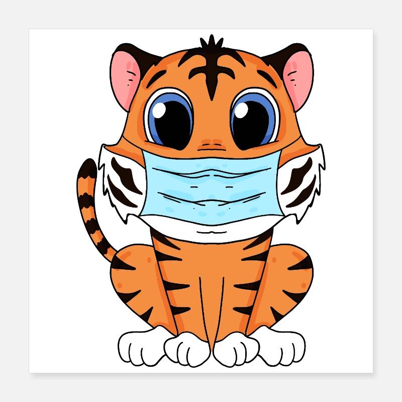 Tigre mignon avec masque Poster 40 x 40 cm