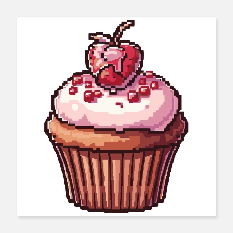 Retro Pixel Cupcake Poster 40x40 cm