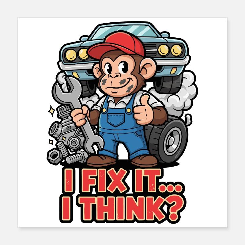 Monkey Mechanic - Je le répare Poster 40 x 40 cm