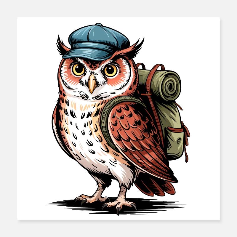 Adventure Owl with Backpack Poster 16" x 16" (40x40 cm)