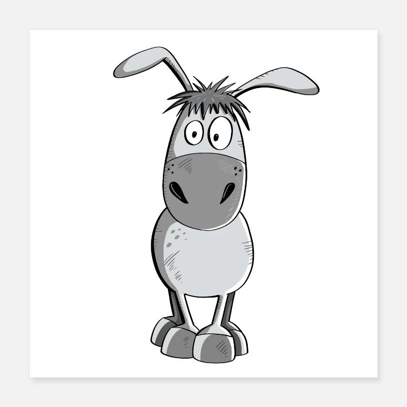 Funny Grey Donkey - Animaux - Comic Poster 40 x 40 cm