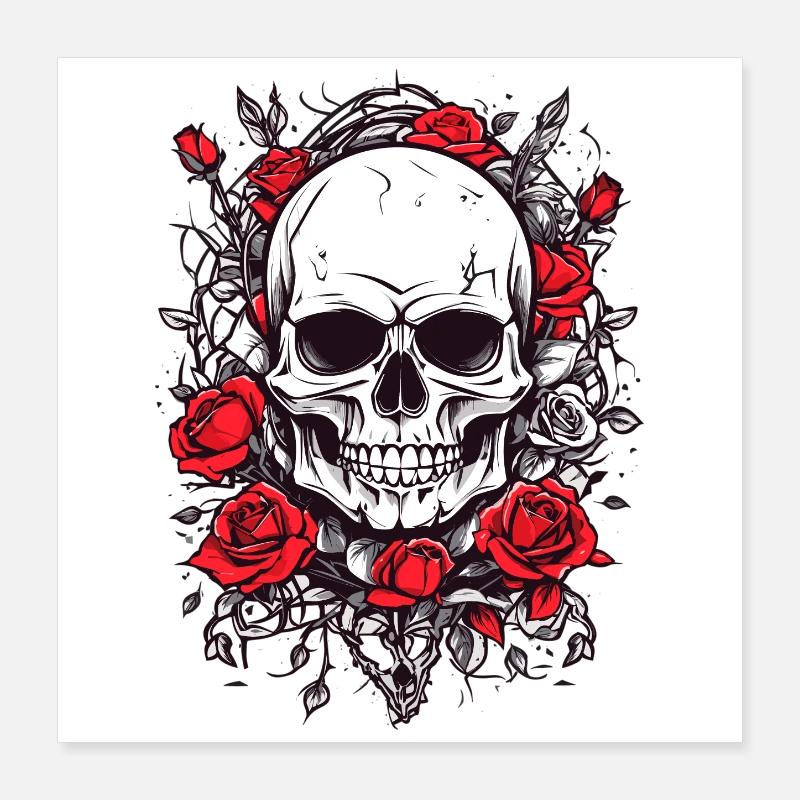 Crâne avec des roses Poster 40 x 40 cm