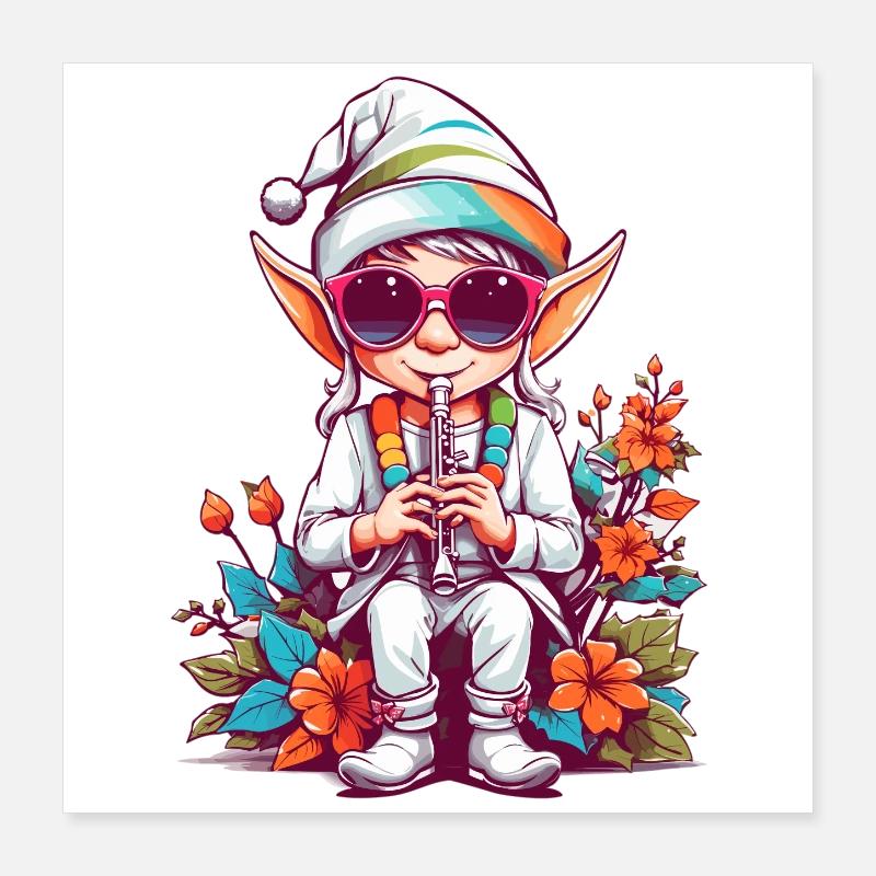 Elfe mit Flöte Poster 40x40 cm