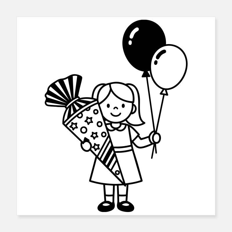 Einschulung Mädchen mit Schultüte Poster 40x40 cm