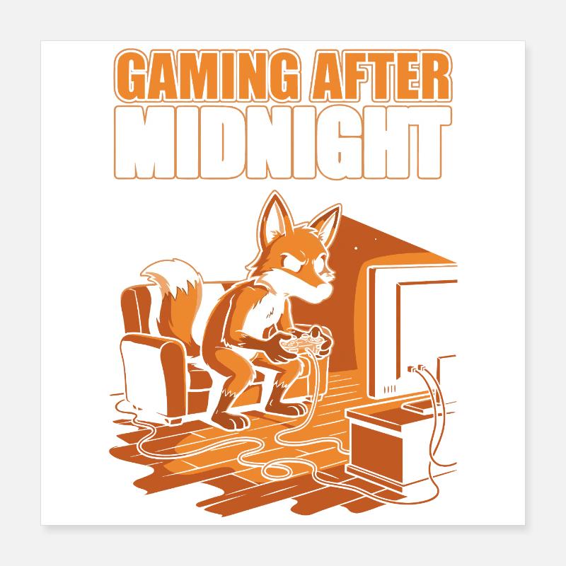 Gaming nach Mitternacht: Fuchs am Controller Poster 40x40 cm