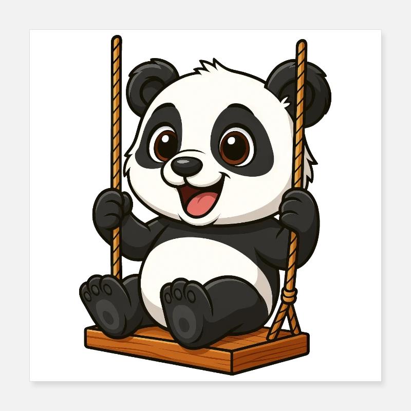 Cute Panda on the Swing Cartoon Playground Poster 16" x 16" (40x40 cm)