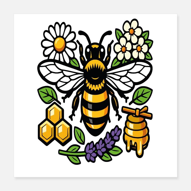 Bienen und Wildblumen Poster 40x40 cm