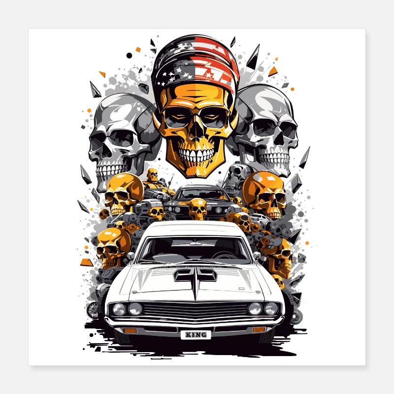 Muscle Car et crânes Poster 40 x 40 cm