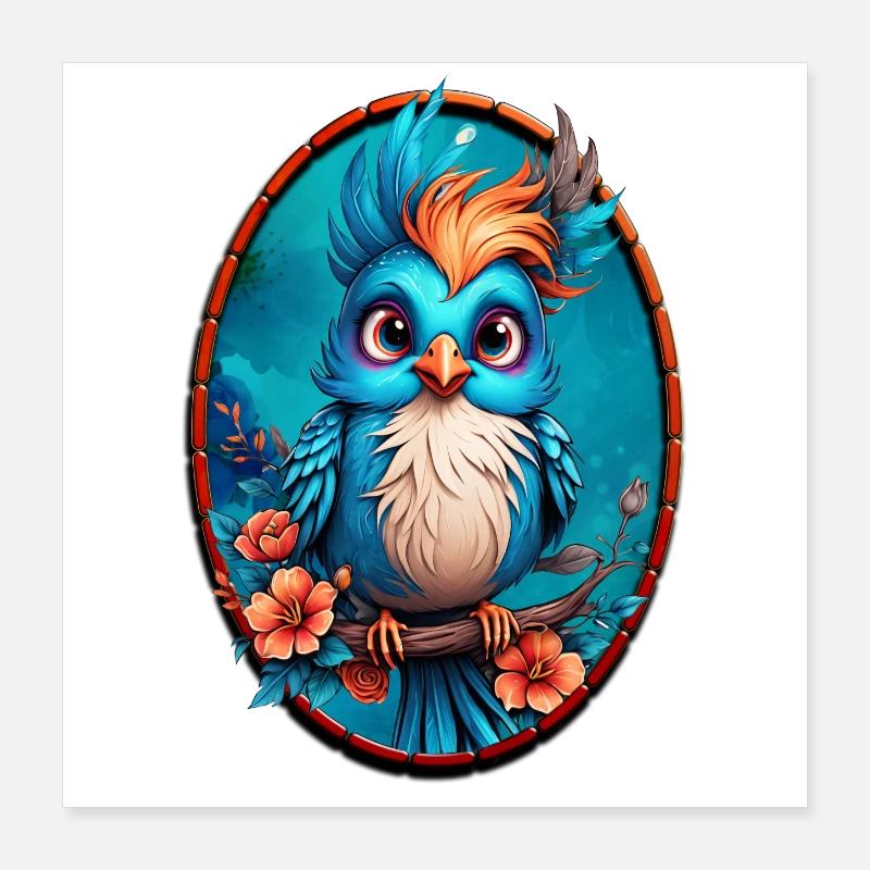 Leuchtend blauer Vogel Poster 40x40 cm