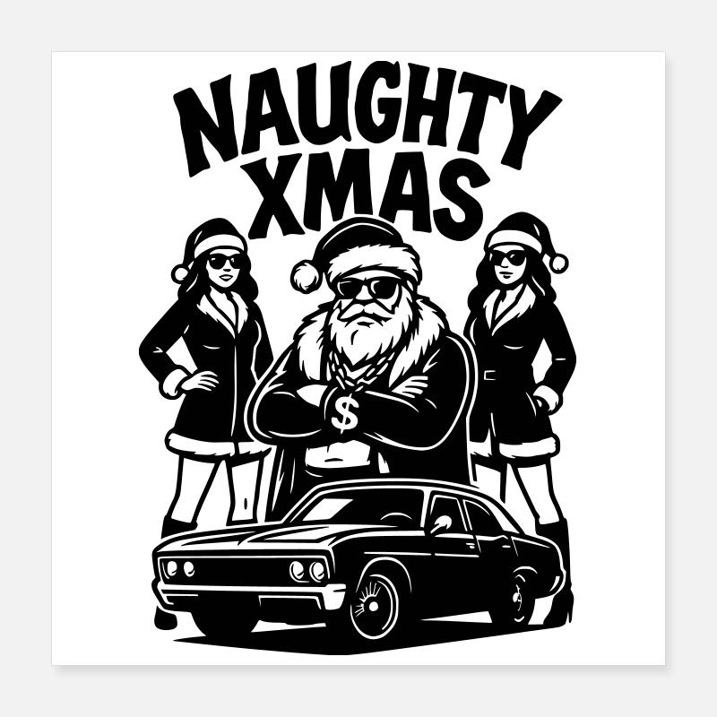 Naughty Xmas Santa Pimp Auto Chicks Poster 40x40 cm