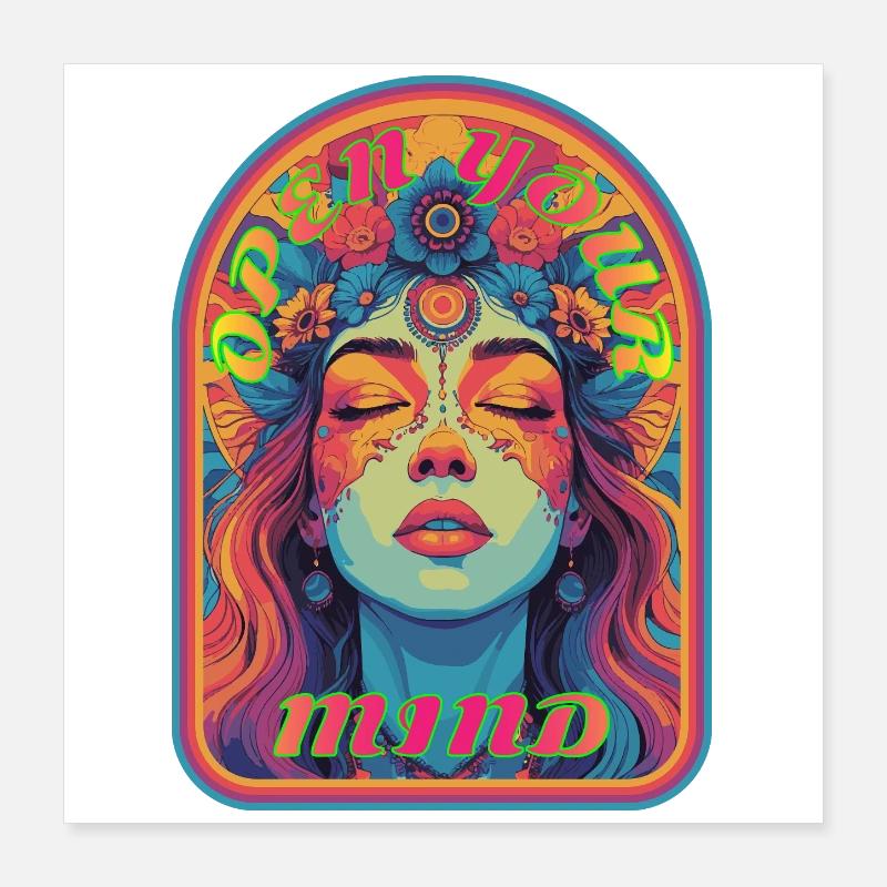 Kandi EDM Open Your Mind Psychedelic Bloom Poster 16" x 16" (40x40 cm)
