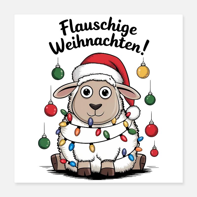 Sheep Fluffy Christmas Shepherd Funny Poster 16" x 16" (40x40 cm)