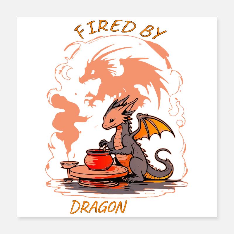 Dragon Forge - Fired by Magic Pottery Art Poster 16" x 16" (40x40 cm)