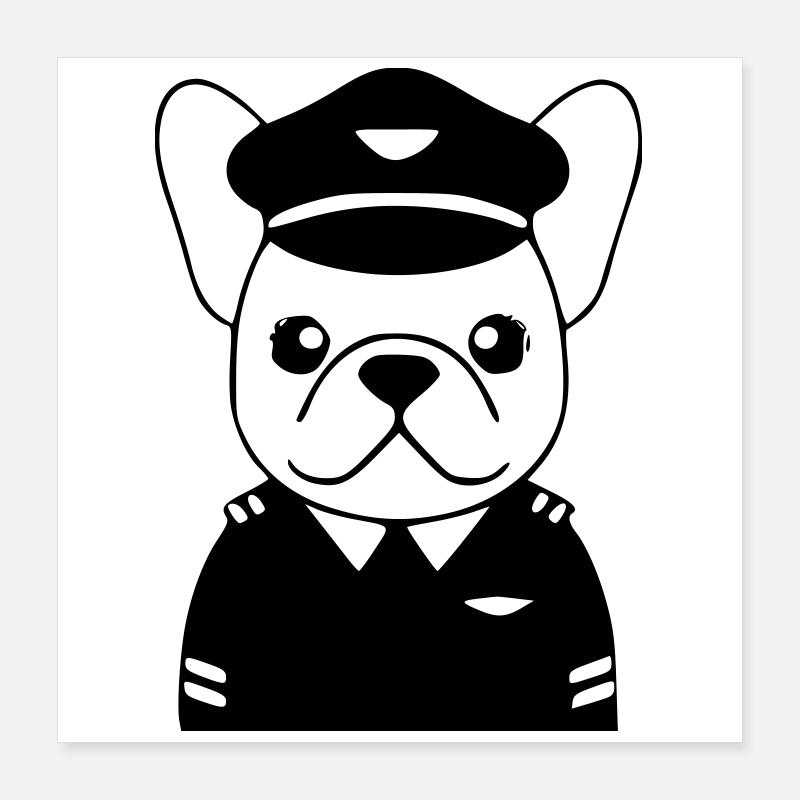 Frenchie Pilot Uniform Schwarz Poster 40x40 cm