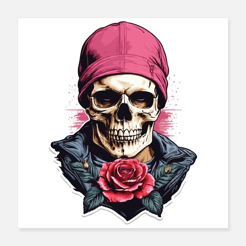 Skull and crossbones with rose Poster 16" x 16" (40x40 cm)