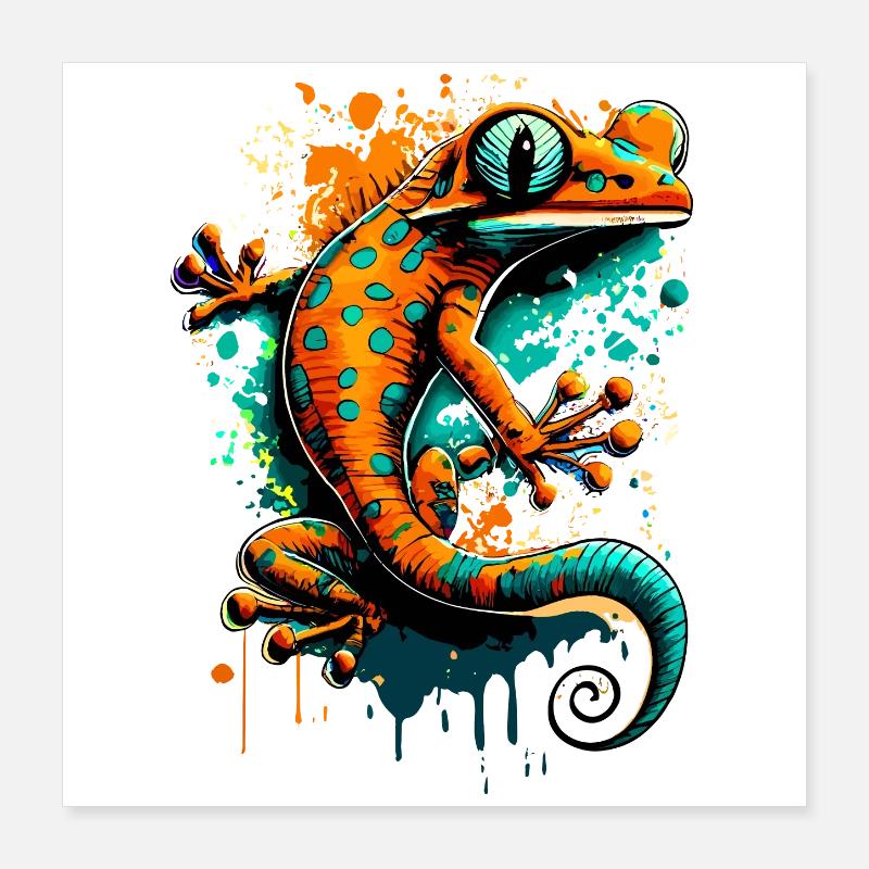 Lizard Colorful - Gecko Salamander Lizard Poster 16" x 16" (40x40 cm)