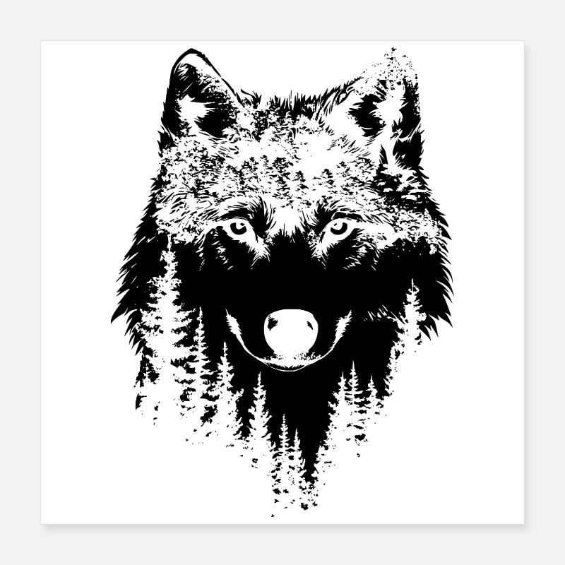 Wolf Wald Silhouette Poster 40x40 cm