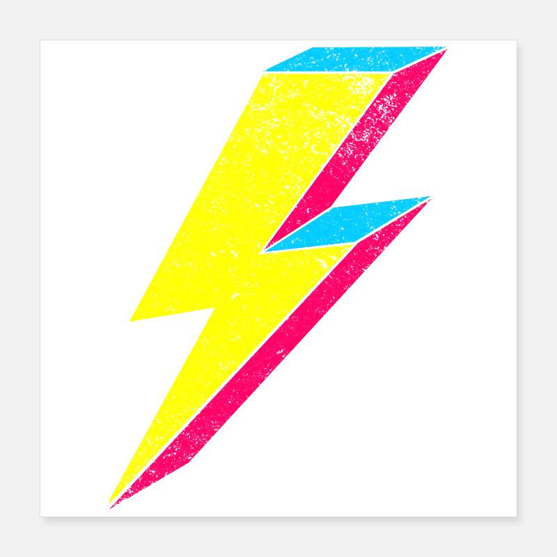 Neon Blitz Lightning Design 70s 80s Poster 40x40 cm