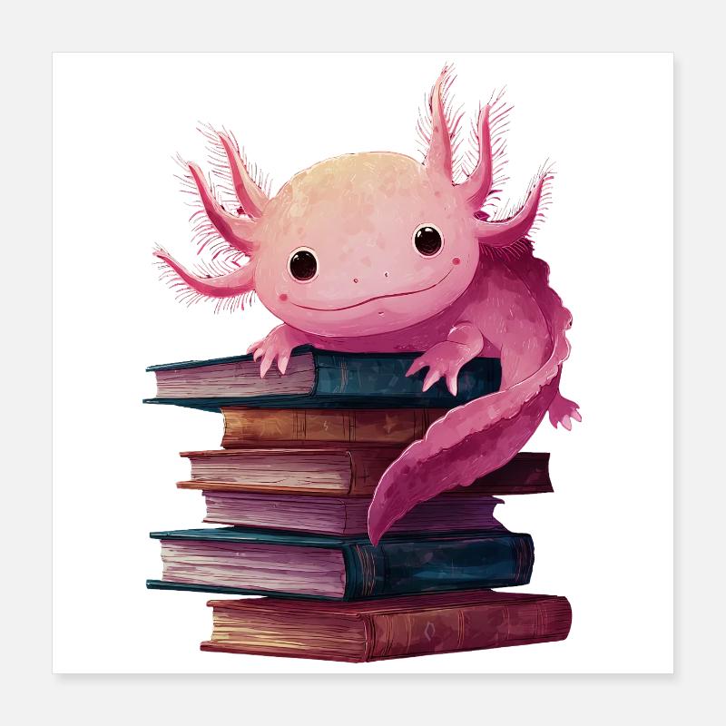 Axolotl Bücher Lesen Bücherwurm Poster 40x40 cm