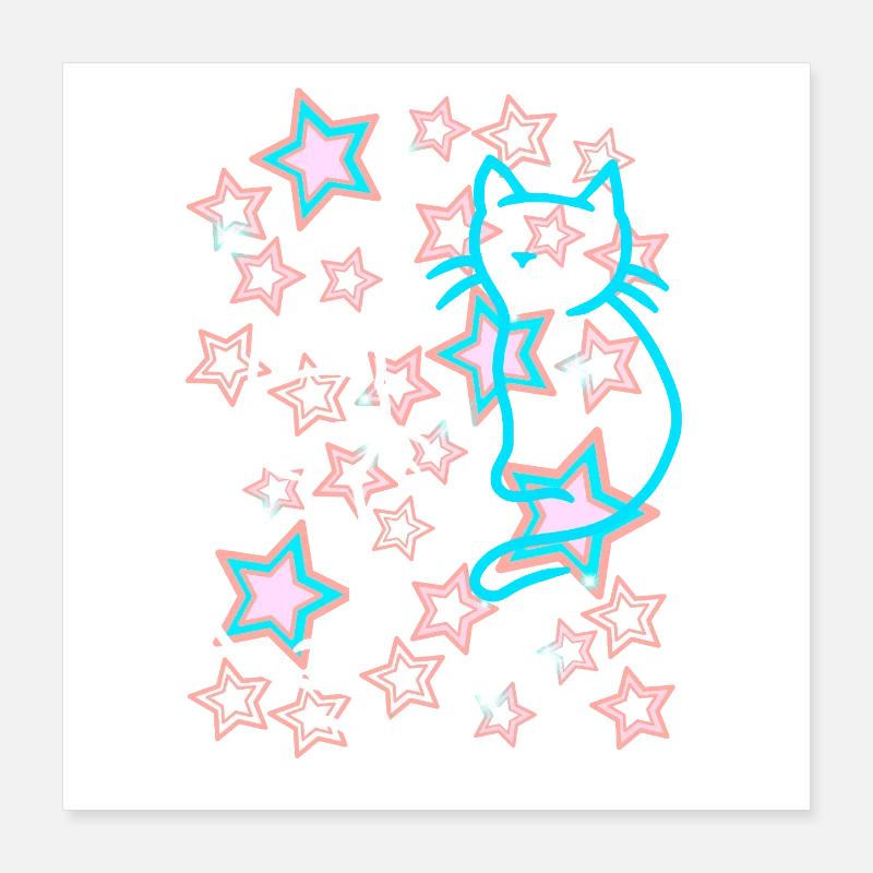Retro Sterne Katzen Kinder 60er Poster 40x40 cm