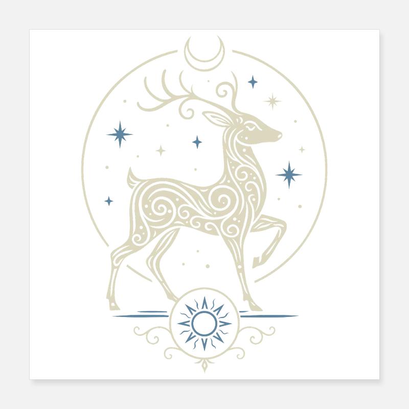 Celtic Yule Deer with Sun and Moon Poster 16" x 16" (40x40 cm)
