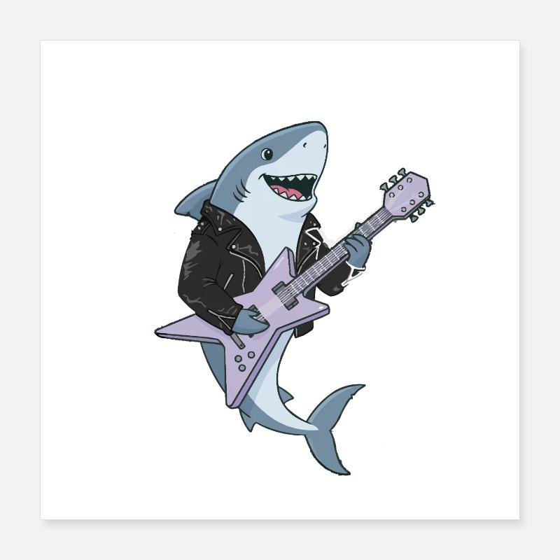 Shark Rocker mit E-Gitarre Poster 40x40 cm
