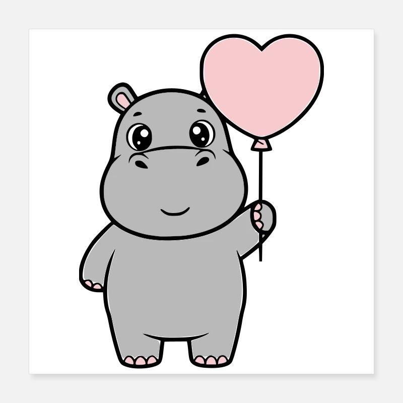 Amour en cœur d’hippopotame doux Poster 40 x 40 cm