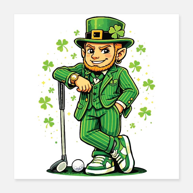 Leprechaun spielt Golf in St Pats Poster 40x40 cm