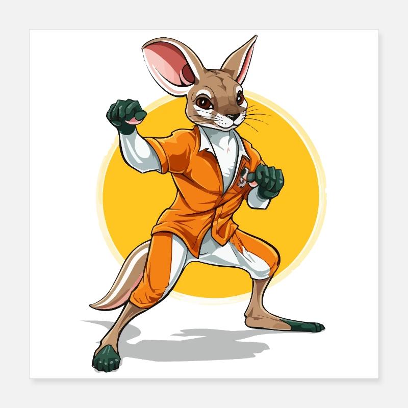 Bunny in a suit karate action Poster 16" x 16" (40x40 cm)