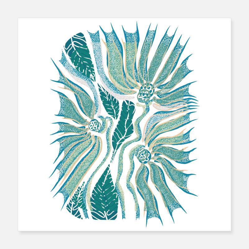 Floraison tropicale abstraite en sarcelle Poster 40 x 40 cm