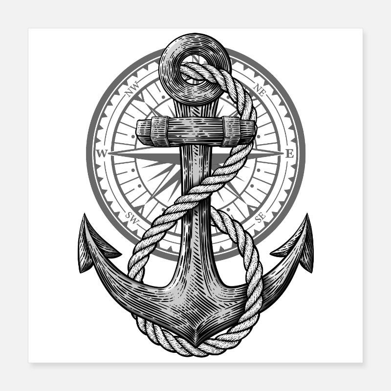 Anchor with compass, maritime design for skipper Poster 16" x 16" (40x40 cm)