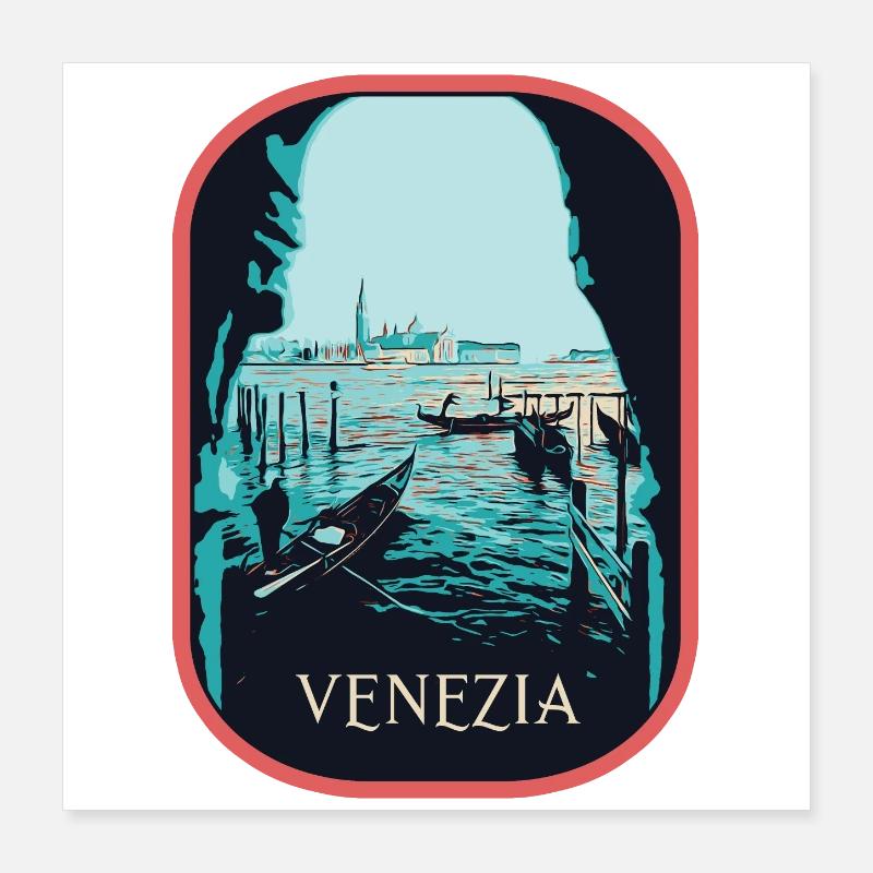 Illustration vue typique de Venise et Gondoles Poster 40 x 40 cm