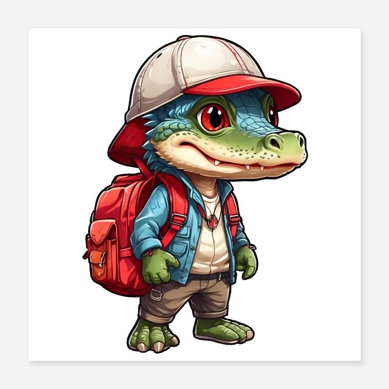 Crocodile mignon en look extérieur avec sac à dos Poster 40 x 40 cm