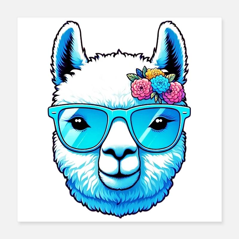 Alpaga avec lunettes de soleil Poster 40 x 40 cm