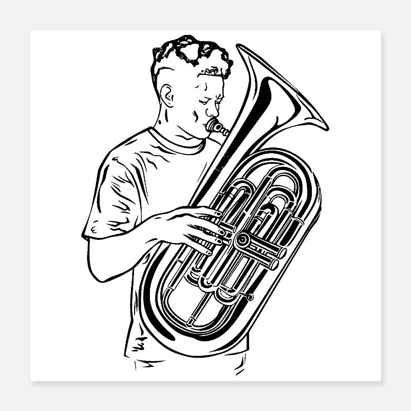 Tuba Player Drawing Poster 16" x 16" (40x40 cm)