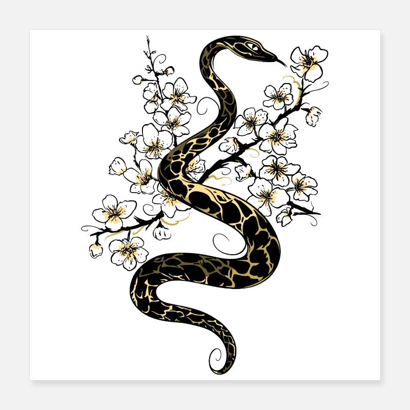 Snake with cherry blossoms in spring Poster 16" x 16" (40x40 cm)