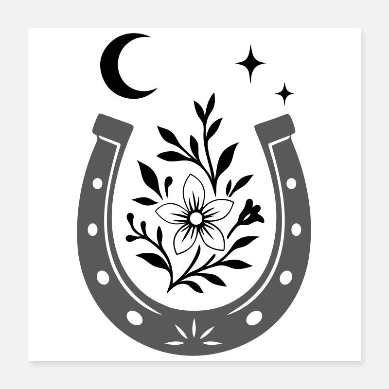Horseshoe with Flower & Moon - Lucky Design Poster 16" x 16" (40x40 cm)