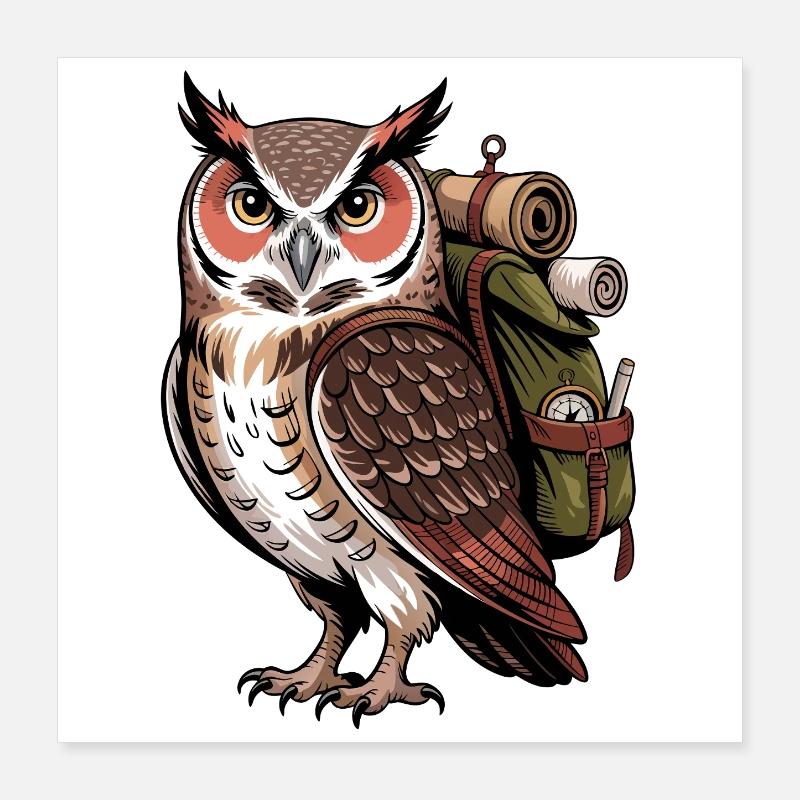 Uhu mit Rucksack Poster 40x40 cm