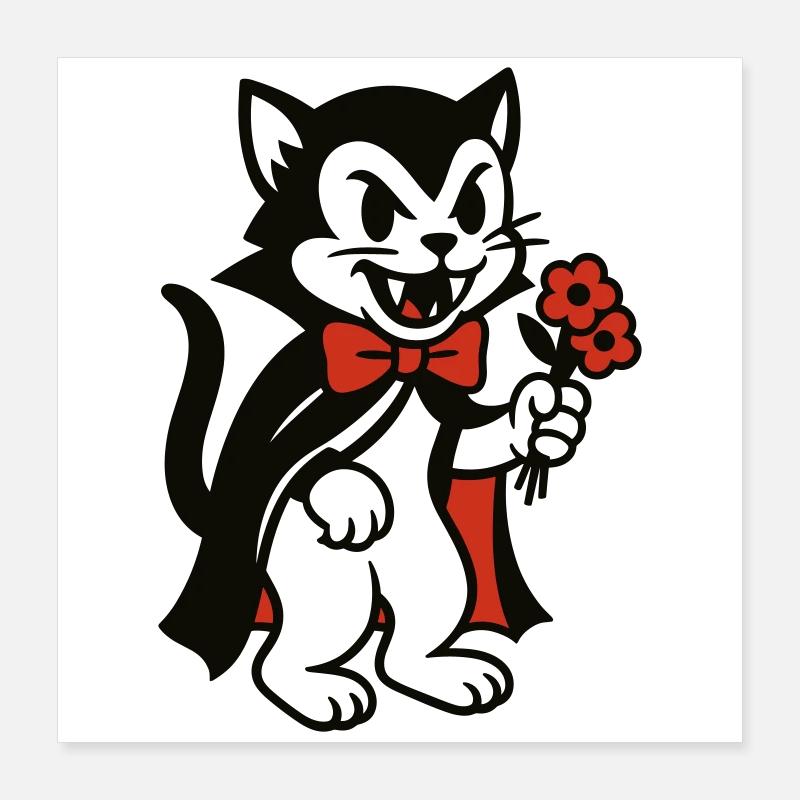 Chat Dracula avec bouquet de fleurs Poster 40 x 40 cm
