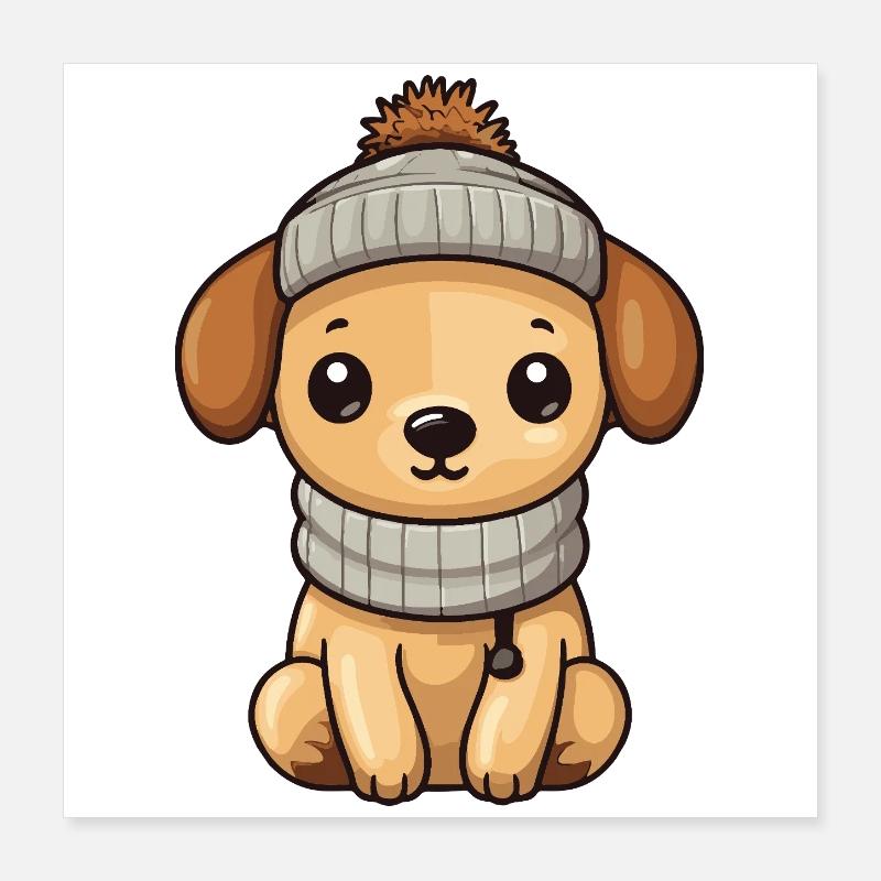 Chien Hiver Animal Bébé Bande Dessinée Poster 40 x 40 cm