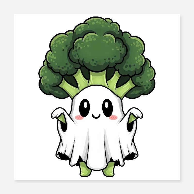 Cute Halloween Broccoli Ghost Ghost Costume Poster 16" x 16" (40x40 cm)