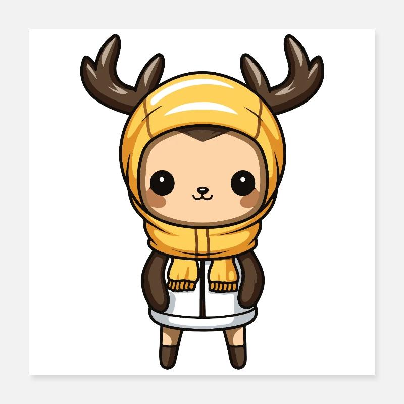 cerf mignon bande dessinée hiver Poster 40 x 40 cm