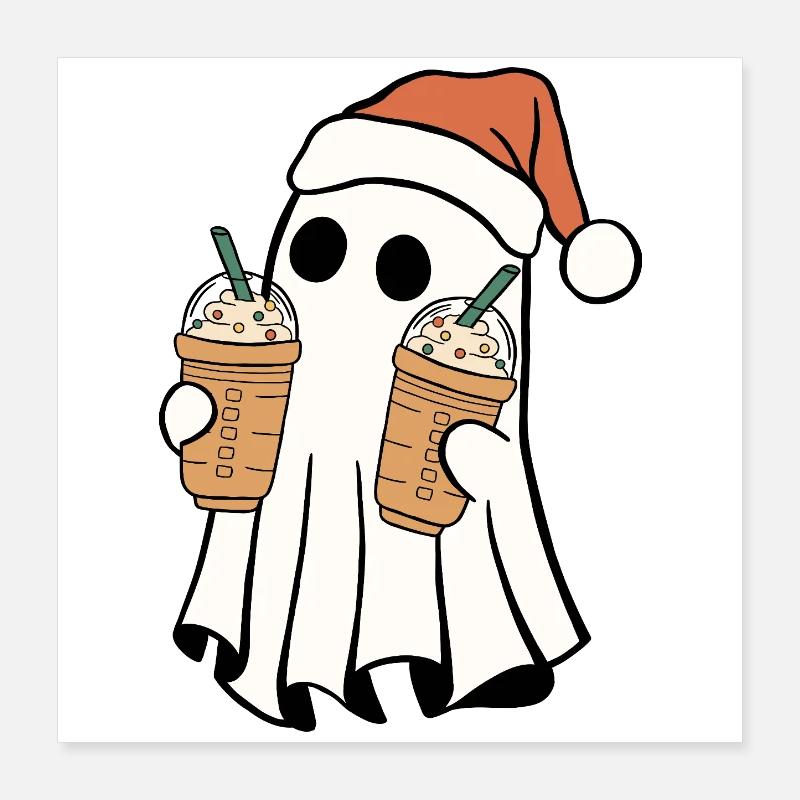 Frohe Weihnachten Geist Bubble Tea Weihnachtsmütze Poster 40x40 cm