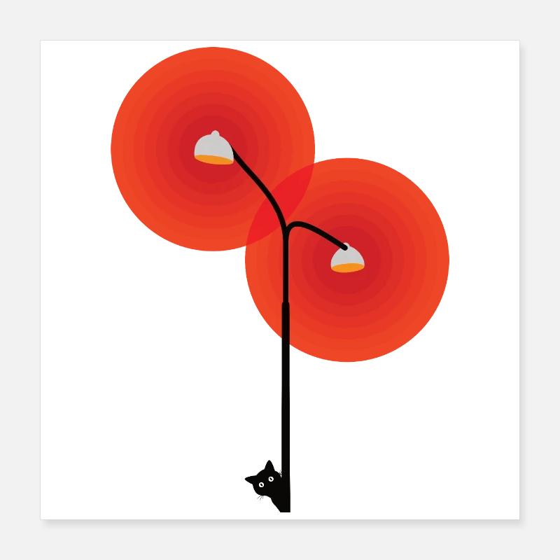 Lampadaire avec chat Poster 40 x 40 cm