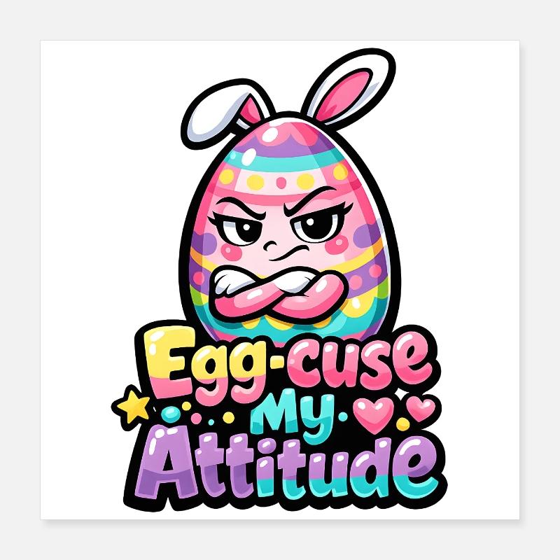 Excuse mon attitude jeu de mots de Pâques Poster 40 x 40 cm